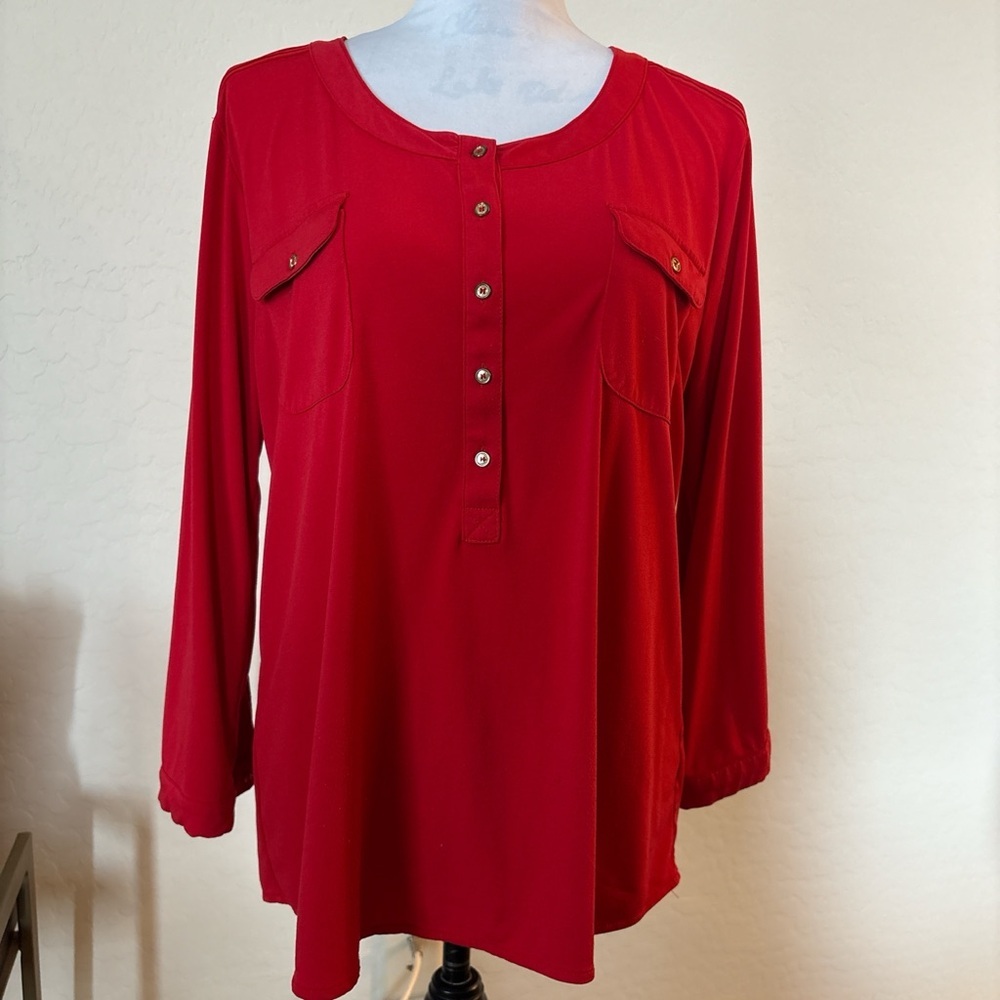 Anne Klein Red Blouse with Button Detail. XL